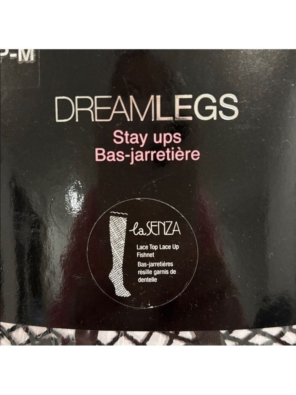 La SENZA Dreamlegs Stayups Black Fishnet Stockings lace top Lace up NEW size s/m - Picture 5 of 7